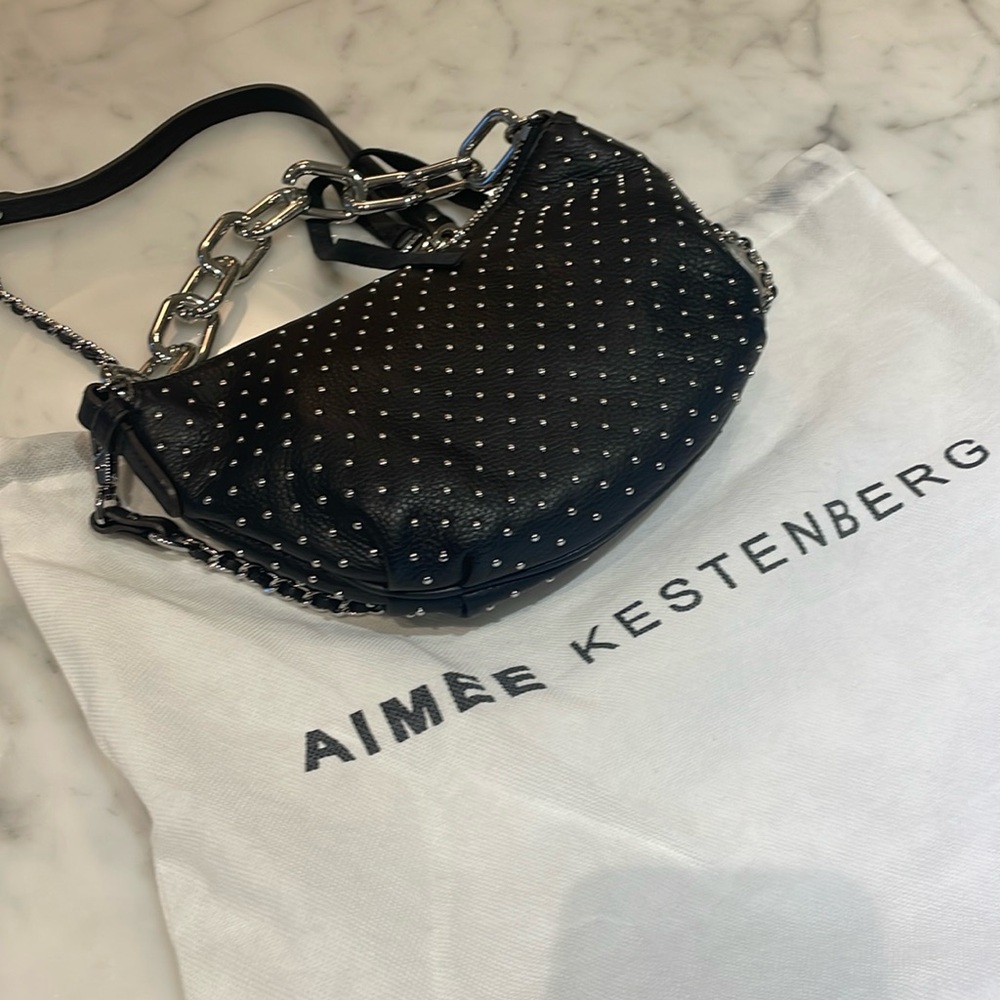 Aimee Kestenberg Black Studded Chain-Accent Shoulder Bag